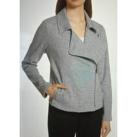 Eileen Fisher Women Size M Moon Herringbone Tweed Knit Motorcycle Jacket - Picture 13 of 13